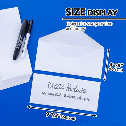 Bazic White Envelopes, 4 1/8 x 9 1/2 in, Without Window, 50 pcs