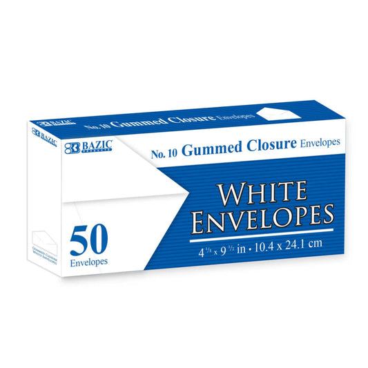 Bazic White Envelopes, 4 1/8 x 9 1/2 in, Without Window, 50 pcs