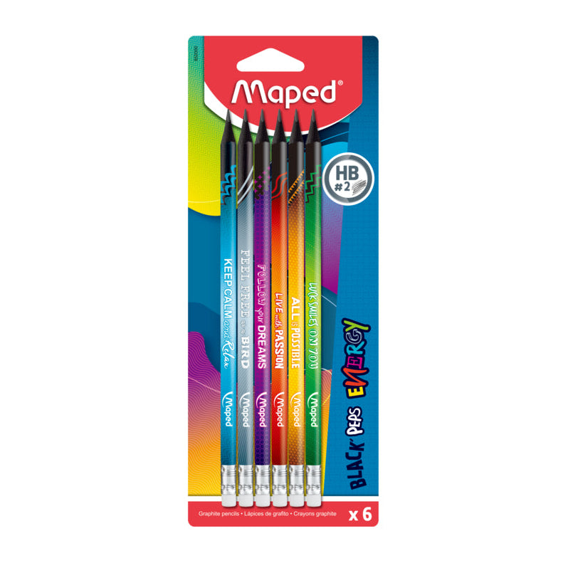 Maped HB2 Black Peps Energy Pencils 6's