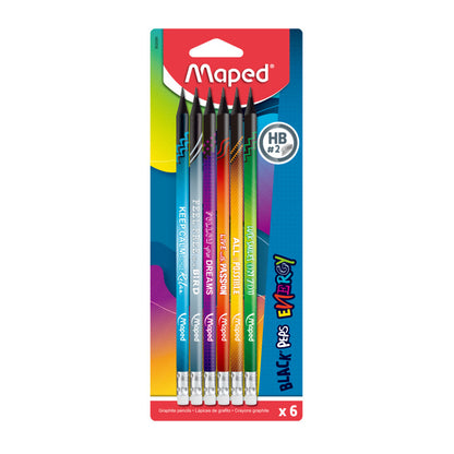 Maped HB2 Black Peps Energy Pencils 6's