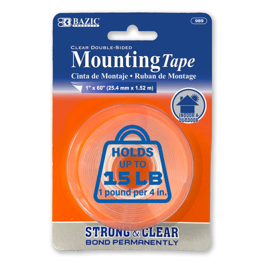 Bazic Clear Double-Sided Mounting Tape (25.4mm x 1.52m)