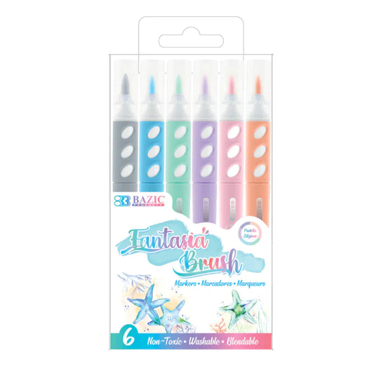 Bazic Fantasia Brush Markers Pastel 6 Pk