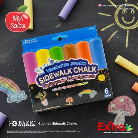 Bazic Washable Jumbo Sidewalk Chalk 6 chalks
