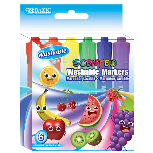 Bazic Washable Scented Markers, 6pcs