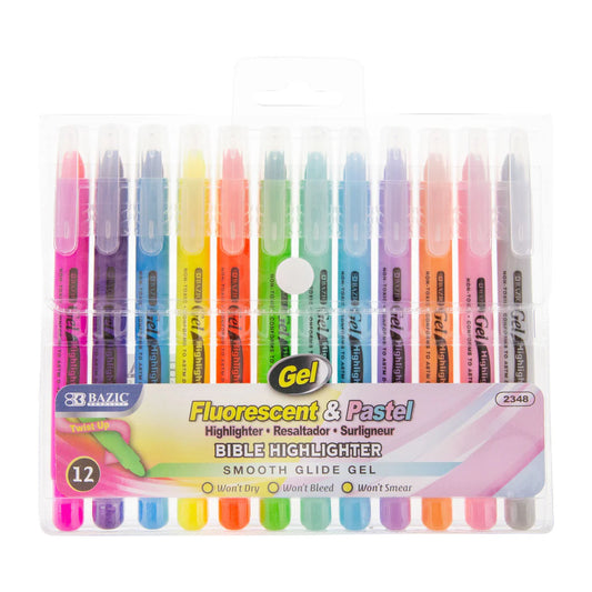 Bazic Fluorescent & Pastel Bible Highlighter, 12pk