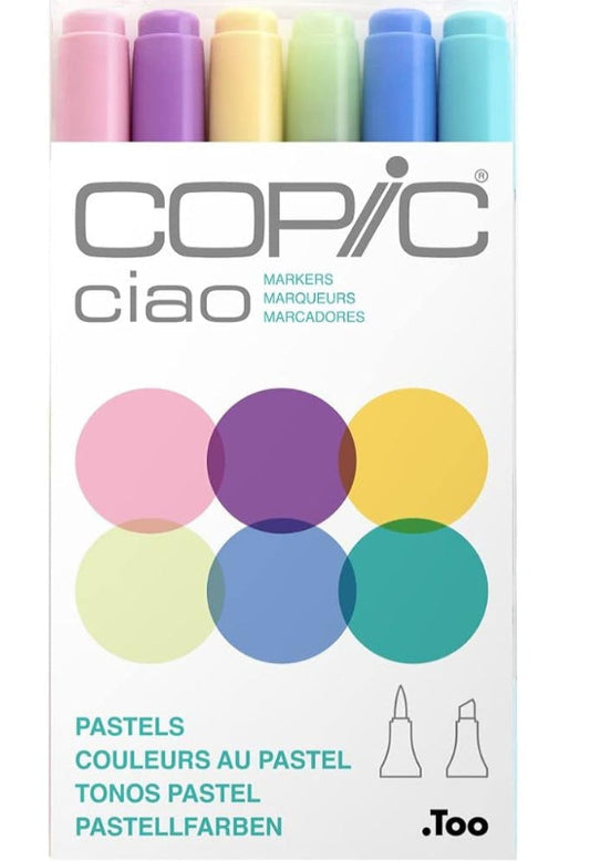 Copic Ciao Dual Tip Refillable Markers Pastel, 6 Pk