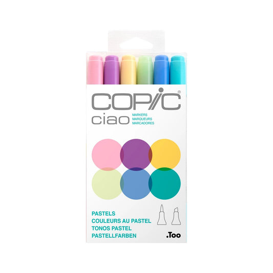 Copic Ciao Dual Tip Refillable Markers Pastel, 6 Pk