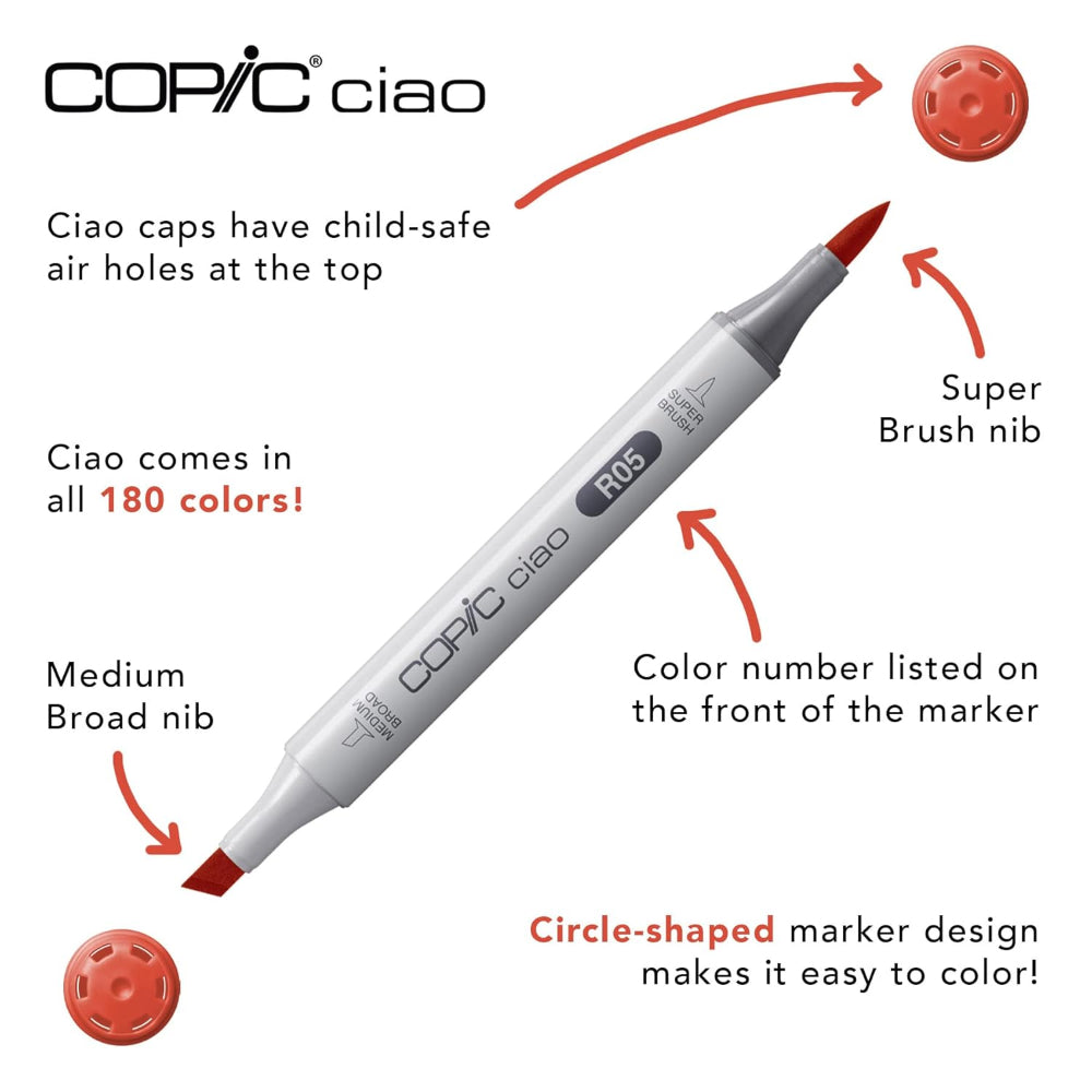 Copic Ciao Dual Tip Refillable Markers Pastel, 6 Pk