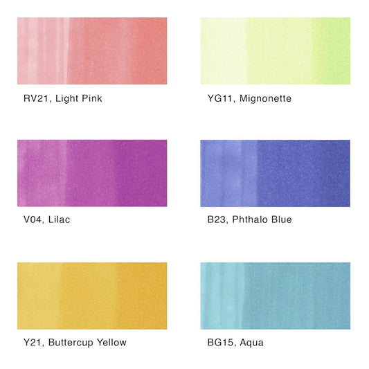 Copic Ciao Dual Tip Refillable Markers Pastel, 6 Pk