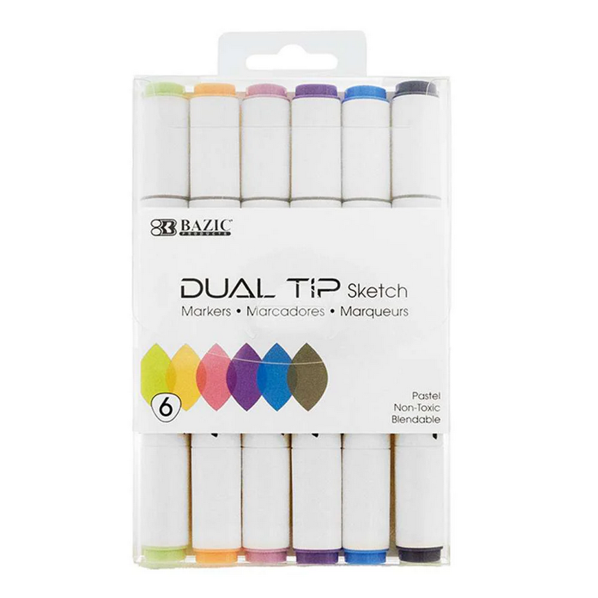 Bazic Dual Tip Sketch Markers (6 Pack)