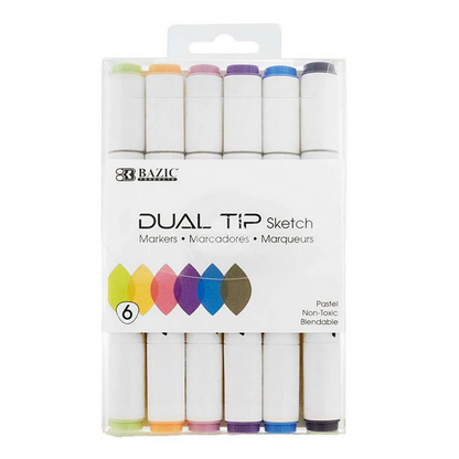 Bazic Dual Tip Sketch Markers (6 Pack)