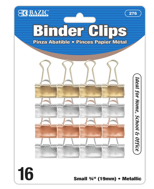 Bazic Binder Clips Metallic 16 pk