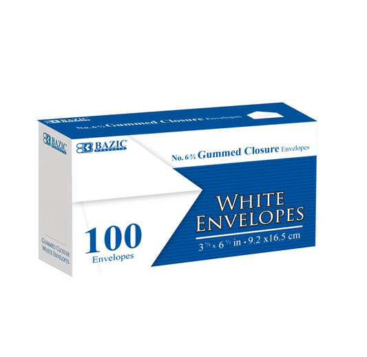 Bazic White Envelopes 3 5/8 x 6 1/2 in 100 Envelopes