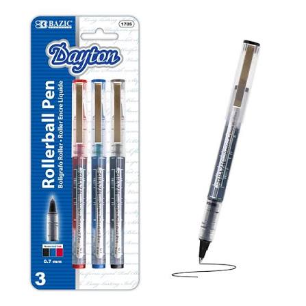 Bazic Dayton Asst. Color Rollerball Pen w/ Metal Clip (3/Pack)