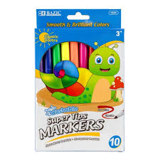 Bazic Washable Super Tip Markers, 10pcs