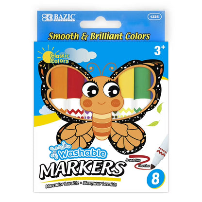 Bazic 8 Colors Broad Line Jumbo Washable Markers