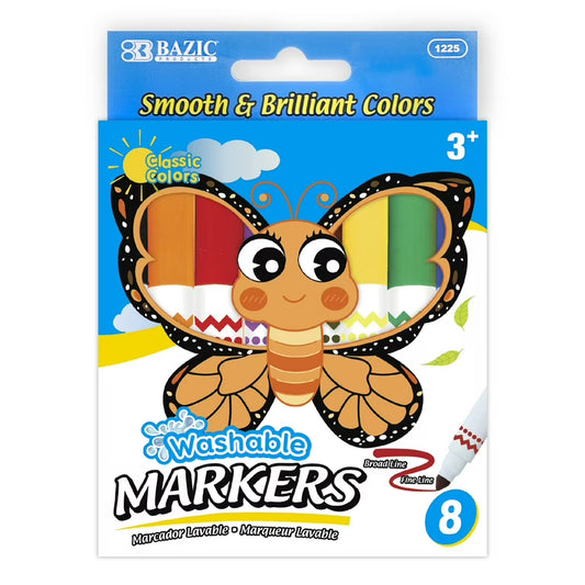 Bazic 8 Colors Broad Line Jumbo Washable Markers