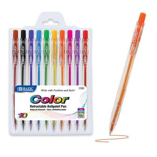 Bazic Color Retractable Ballpoint Pen 10pk