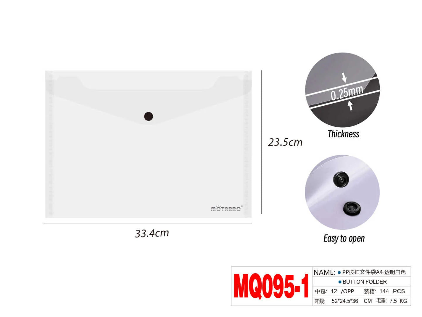 Motarro Clear Button Folder A4