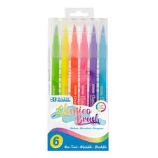 Bazic Fluorescent Brush Markers 6pk