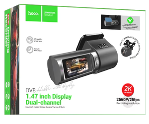 HOCO Premium Products, Dash Cam DV8  1.47 inch Dual-channel 2K HD Display 2560P/25fps Recording Resolution Rear Camera with 6M Cable