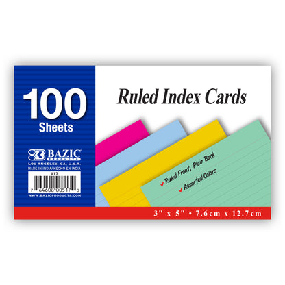 Bazic 100 Ct. 3" X 5" Ruled Colored Index Card