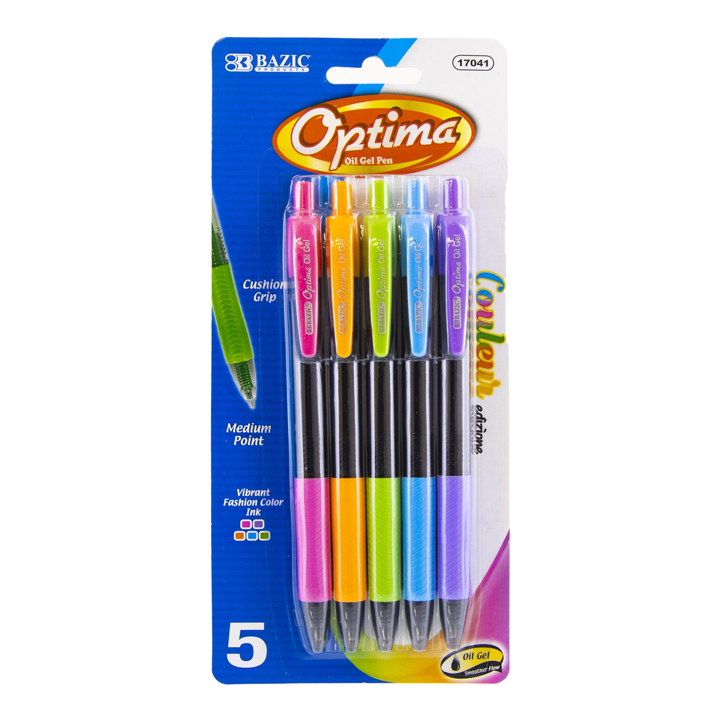 Bazic Optima Oil Gel Pen - Assorted Colors, 5Pk