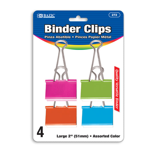 Bazic Binder Clips, 2", Assorted Colors
