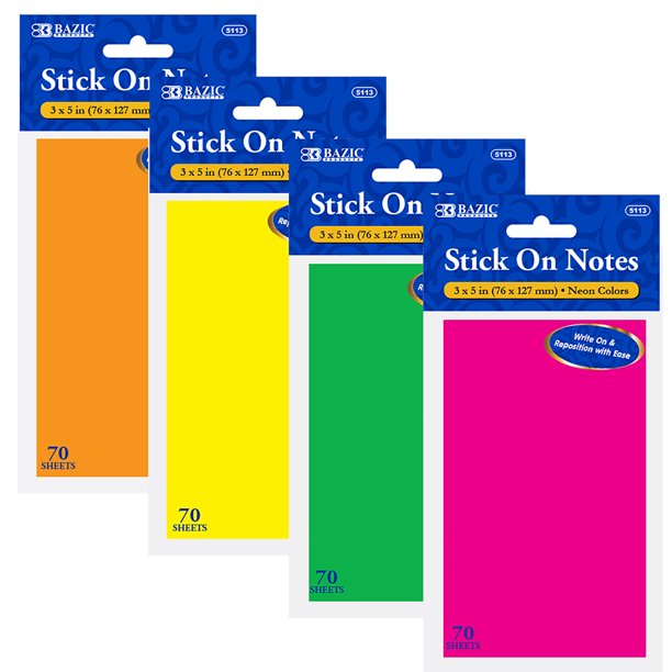 Bazic Stick On Notes 3 x 5