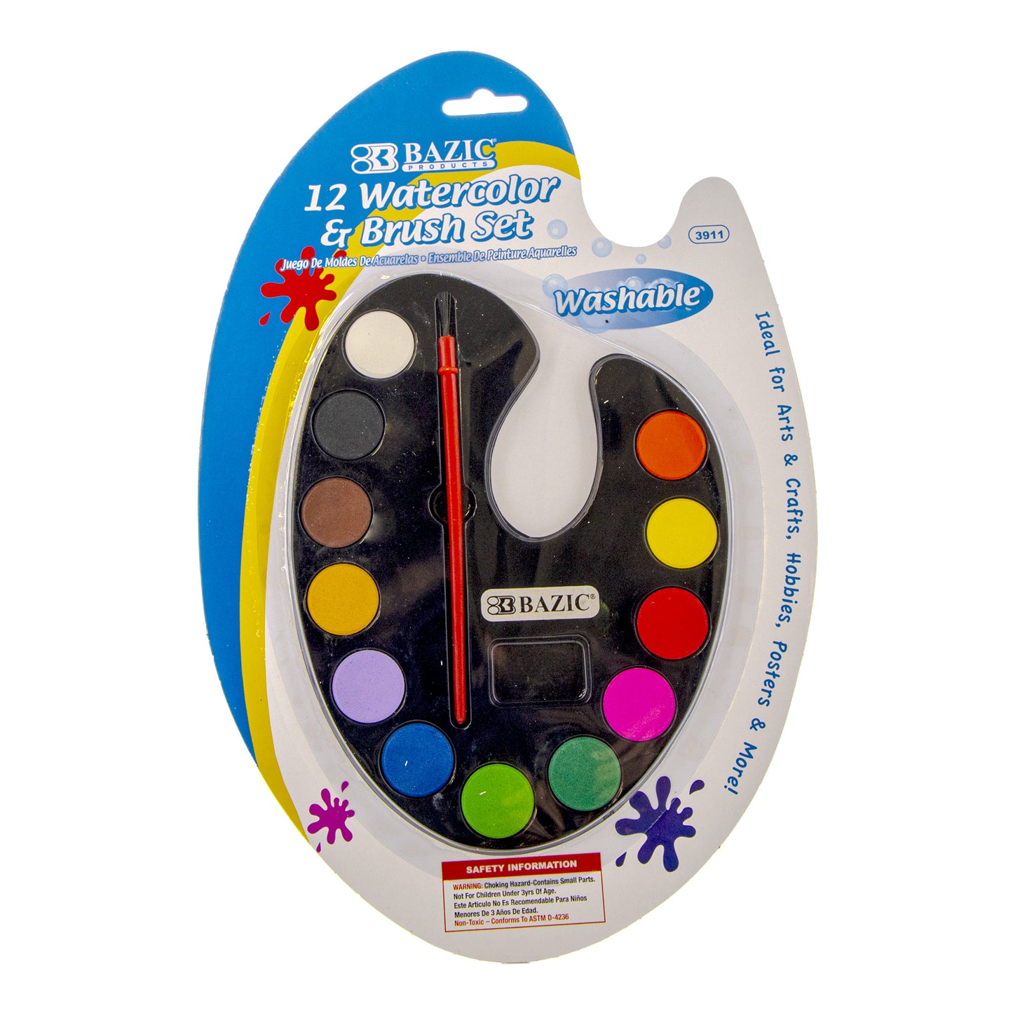Bazic Watercolour & Brush Set - 12 Colors