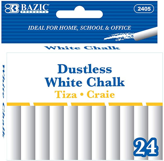 Bazic Dustless White Chalk 24 pcs