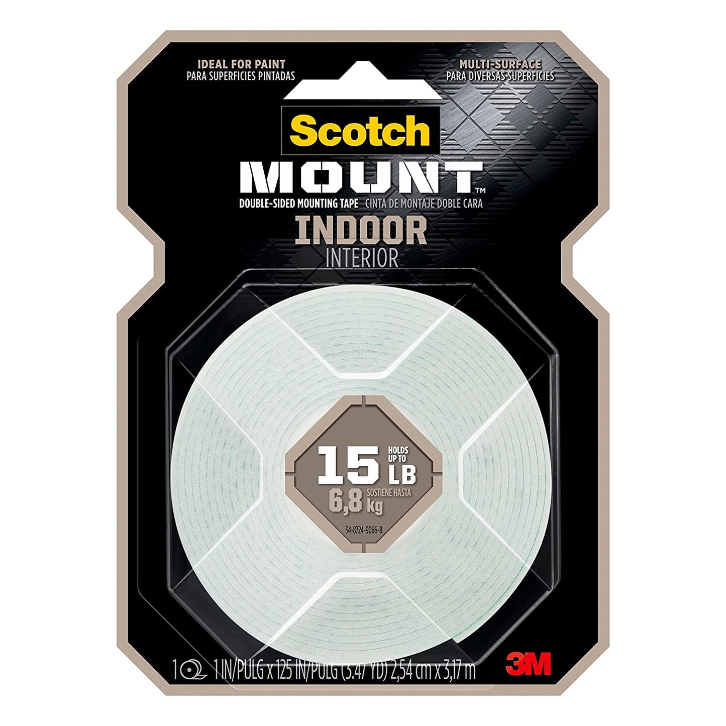 3M Scotch Mount Double Sided Mounting Tape 15LB Indoor - 1"