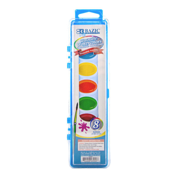 Bazic Washable Watercolors Includes Artist Brush - 8 Colors