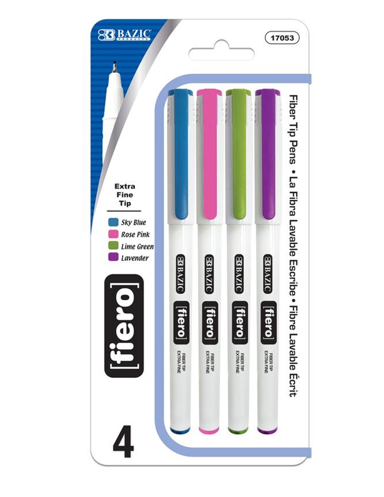 Bazic Fiber Tip Pens - Extra Fine Tip, 4Pc